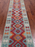 SUPER SALE Reversible Kilim Flat Weave Wool On Wool Runner Rug - 2' 9" X 12' 9"