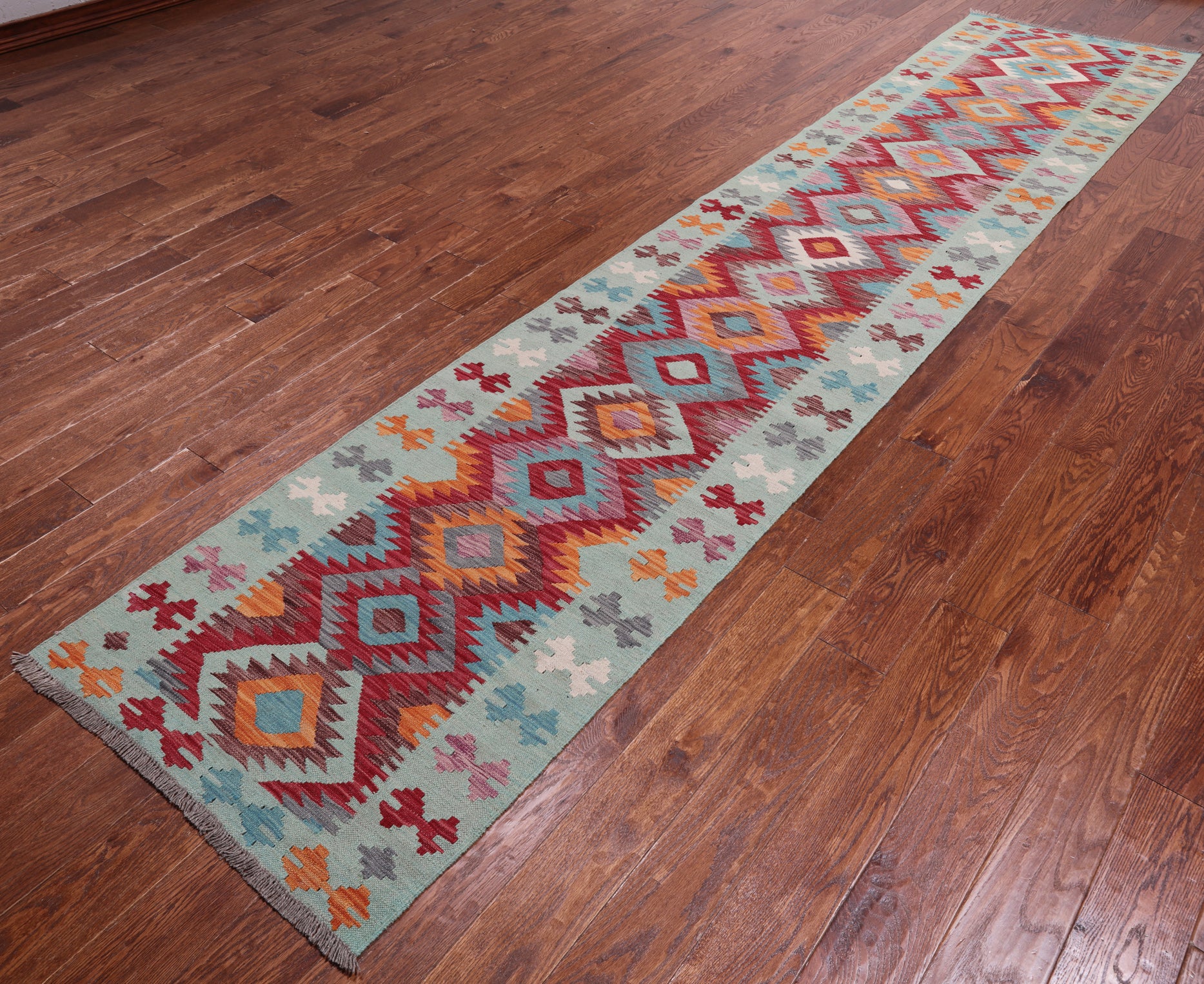 SUPER SALE Reversible Kilim Flat Weave Wool On Wool Runner Rug - 2' 9" X 12' 9"
