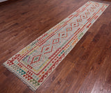 SUPER SALE Reversible Kilim Flat Weave Wool On Wool Runner Rug - 2' 7" X 12' 10"
