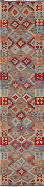 SUPER SALE Reversible Kilim Flat Weave Wool On Wool Runner Rug - 2' 10" X 12' 7"