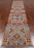 SUPER SALE Reversible Kilim Flat Weave Wool On Wool Runner Rug - 2' 10" X 12' 7"