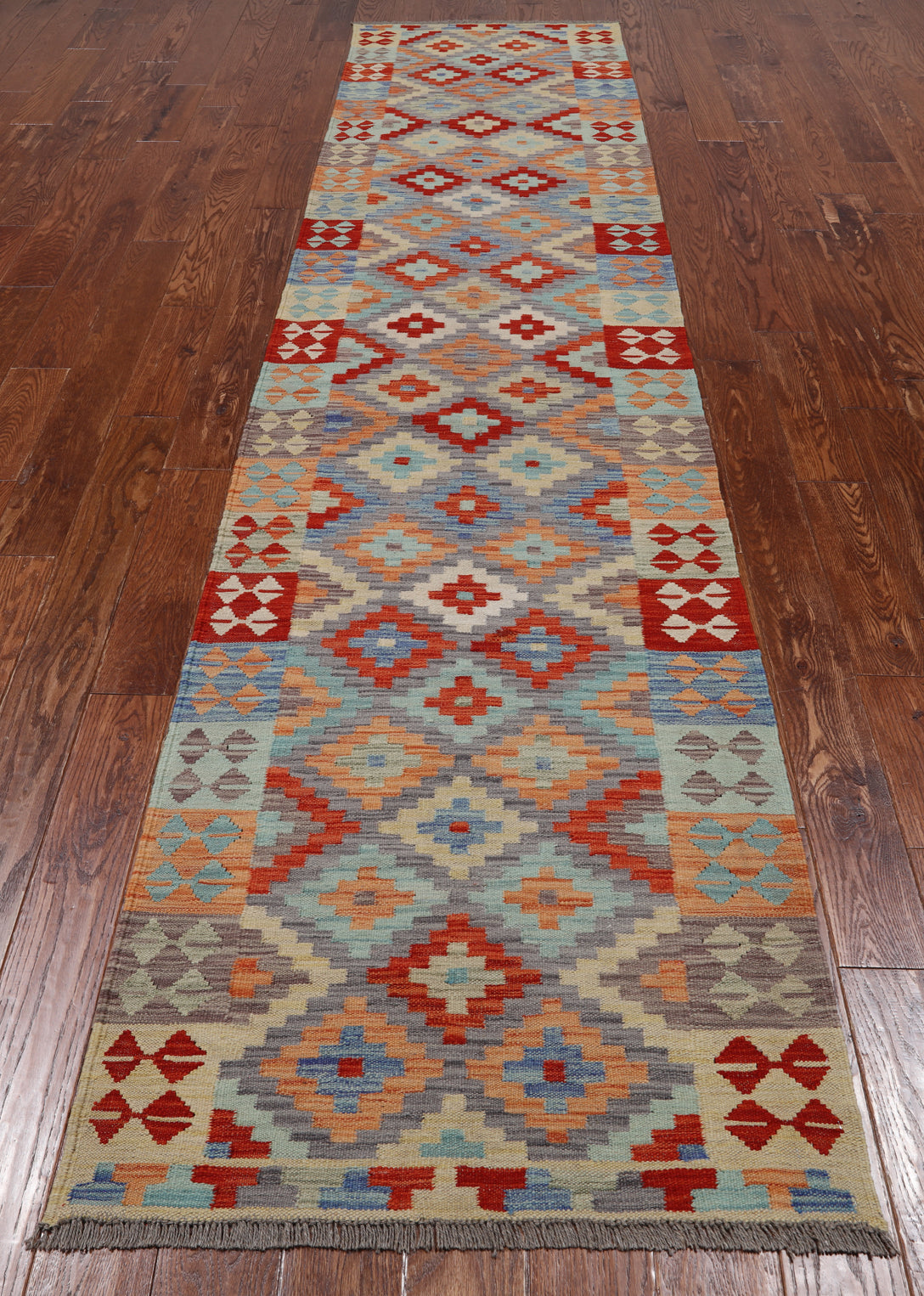 SUPER SALE Reversible Kilim Flat Weave Wool On Wool Runner Rug - 2' 10" X 12' 7"