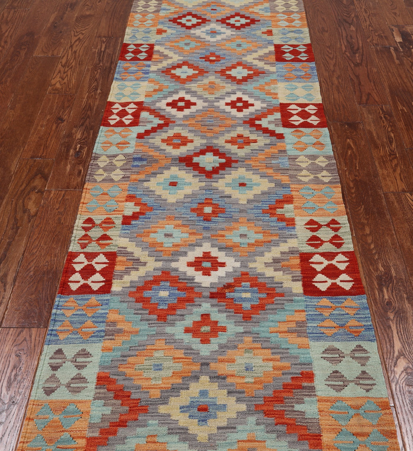 SUPER SALE Reversible Kilim Flat Weave Wool On Wool Runner Rug - 2' 10" X 12' 7"
