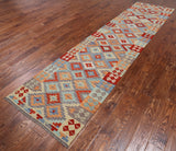 SUPER SALE Reversible Kilim Flat Weave Wool On Wool Runner Rug - 2' 10" X 12' 7"