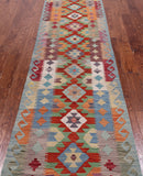 SUPER SALE Reversible Kilim Flat Weave Wool On Wool Runner Rug - 2' 9" X 12' 7"