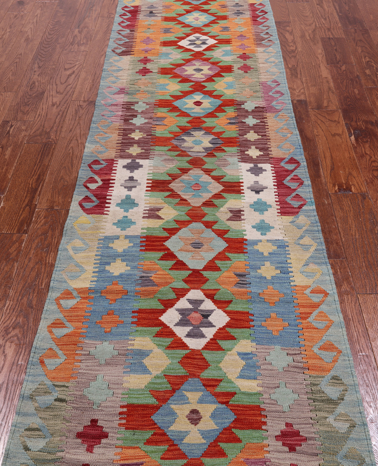 SUPER SALE Reversible Kilim Flat Weave Wool On Wool Runner Rug - 2' 9" X 12' 7"