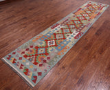 SUPER SALE Reversible Kilim Flat Weave Wool On Wool Runner Rug - 2' 9" X 12' 7"