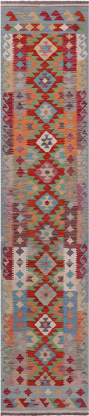 SUPER SALE Reversible Kilim Flat Weave Wool On Wool Runner Rug - 2' 9" X 12' 7"