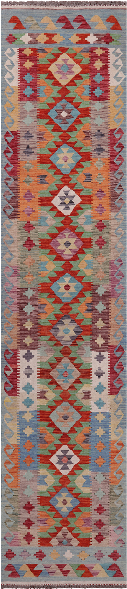 SUPER SALE Reversible Kilim Flat Weave Wool On Wool Runner Rug - 2' 9" X 12' 7"