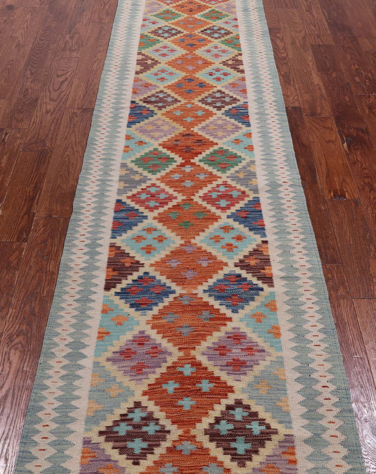 SUPER SALE Reversible Kilim Flat Weave Wool On Wool Runner Rug - 2' 8" X 12' 9"