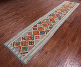 SUPER SALE Reversible Kilim Flat Weave Wool On Wool Runner Rug - 2' 8" X 12' 9"