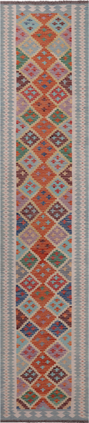 SUPER SALE Reversible Kilim Flat Weave Wool On Wool Runner Rug - 2' 8" X 12' 9"