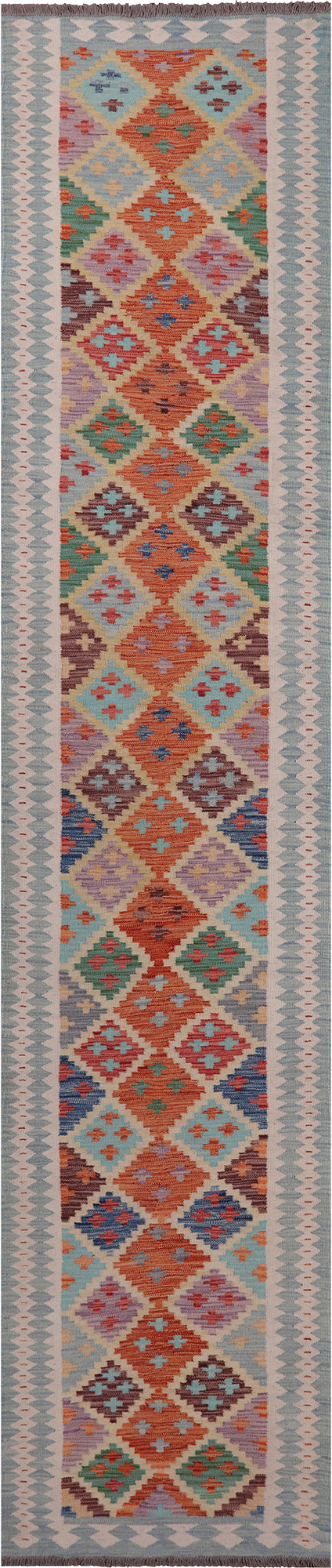 SUPER SALE Reversible Kilim Flat Weave Wool On Wool Runner Rug - 2' 8" X 12' 9"