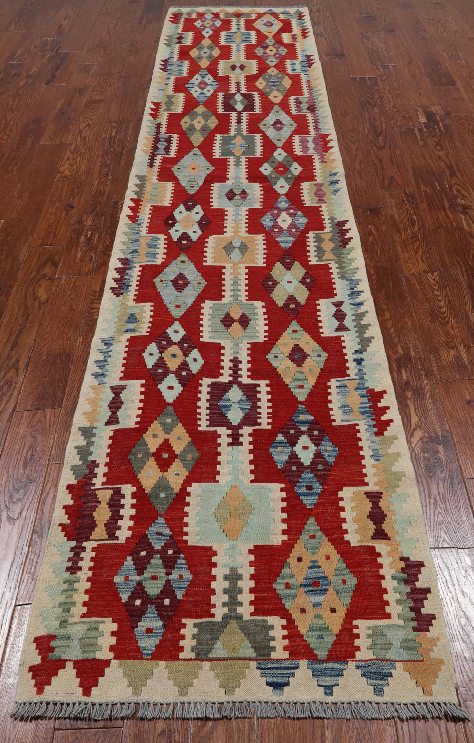 SUPER SALE Reversible Kilim Flat Weave Wool On Wool Runner Rug - 2' 9" X 12' 8"