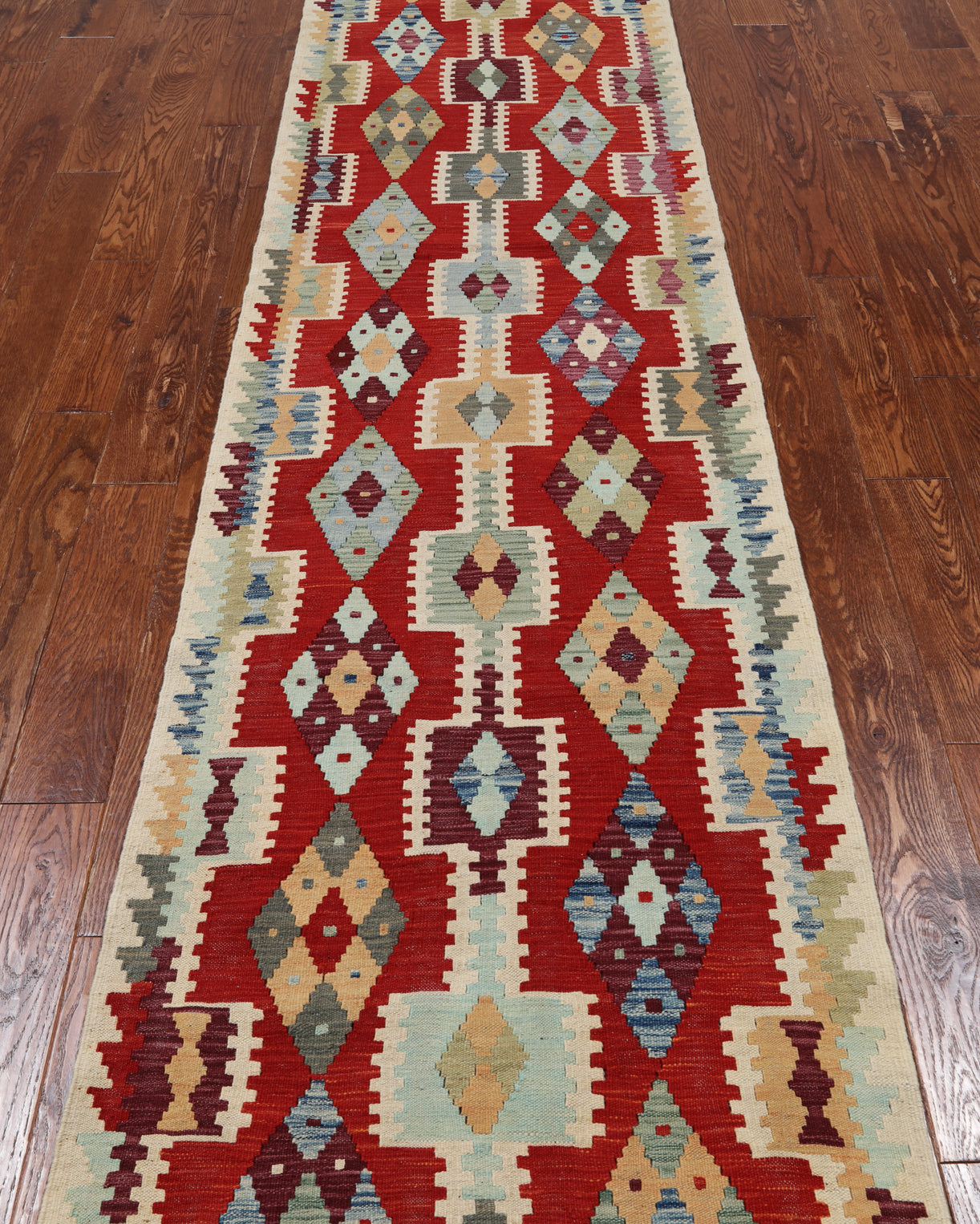 SUPER SALE Reversible Kilim Flat Weave Wool On Wool Runner Rug - 2' 9" X 12' 8"