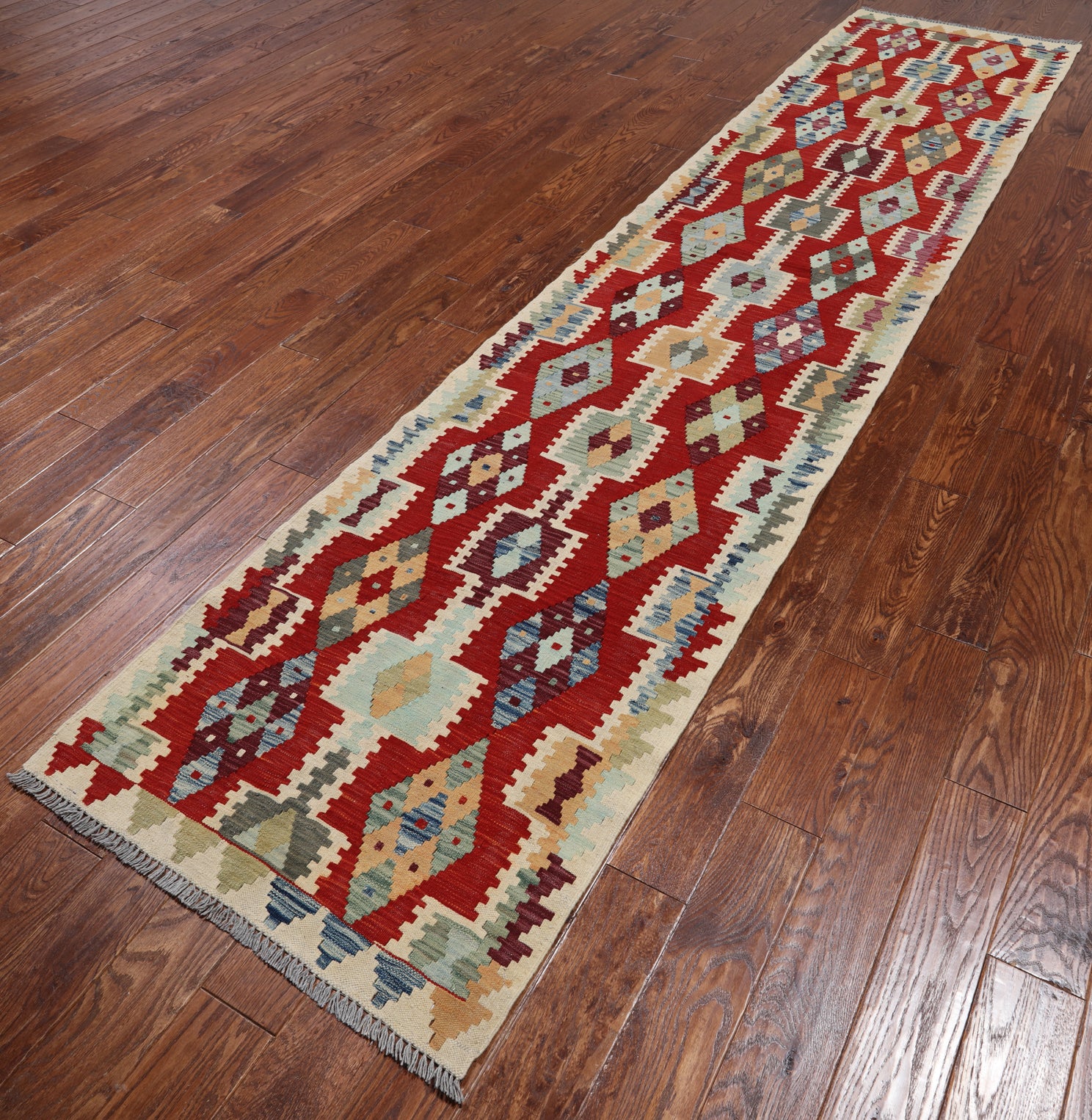 SUPER SALE Reversible Kilim Flat Weave Wool On Wool Runner Rug - 2' 9" X 12' 8"