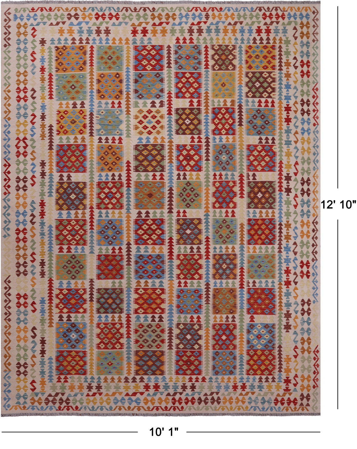 SUPER SALE Reversible Kilim Flat Weave Wool On Wool Rug - 10' 1" X 12' 10"