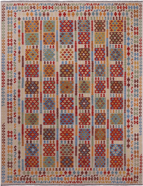 SUPER SALE Reversible Kilim Flat Weave Wool On Wool Rug - 10' 1" X 12' 10"