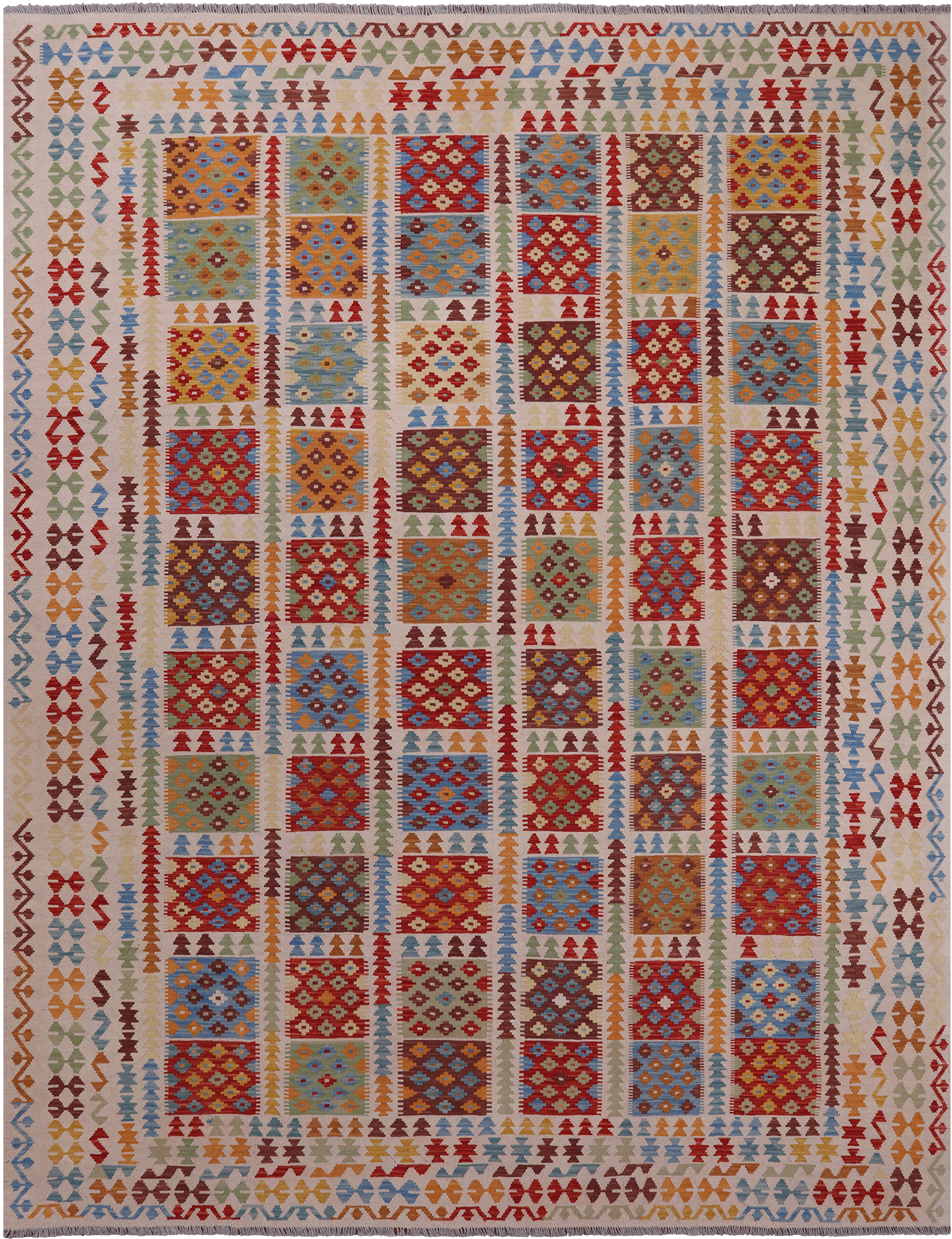 SUPER SALE Reversible Kilim Flat Weave Wool On Wool Rug - 10' 1" X 12' 10"
