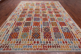 SUPER SALE Reversible Kilim Flat Weave Wool On Wool Rug - 10' 1" X 12' 10"