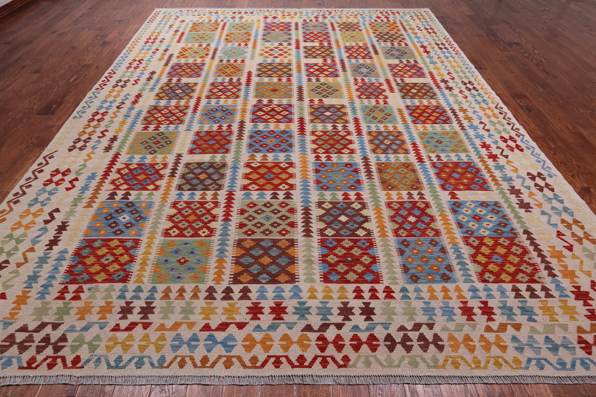 SUPER SALE Reversible Kilim Flat Weave Wool On Wool Rug - 10' 1" X 12' 10"