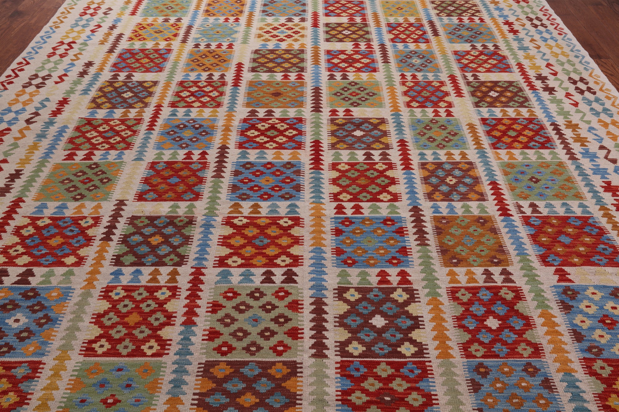 SUPER SALE Reversible Kilim Flat Weave Wool On Wool Rug - 10' 1" X 12' 10"