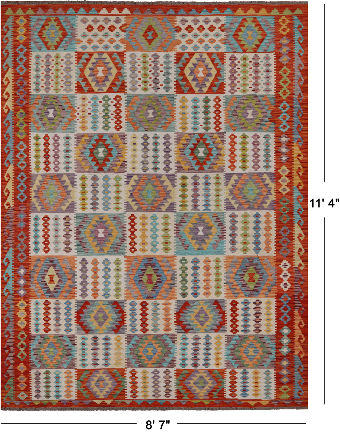 SUPER SALE Reversible Kilim Flat Weave Wool On Wool Rug - 8' 7" X 11' 4"