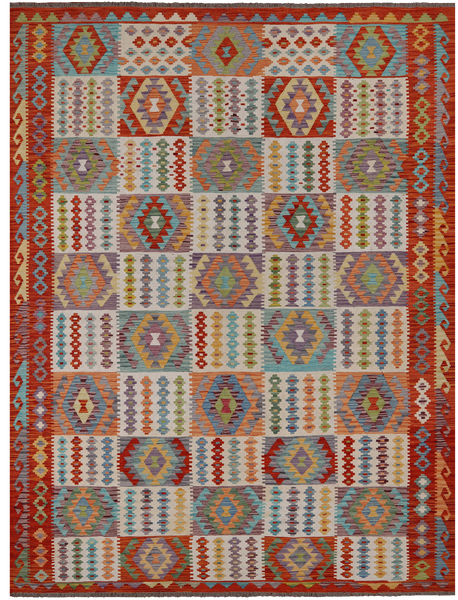 SUPER SALE Reversible Kilim Flat Weave Wool On Wool Rug - 8' 7" X 11' 4"