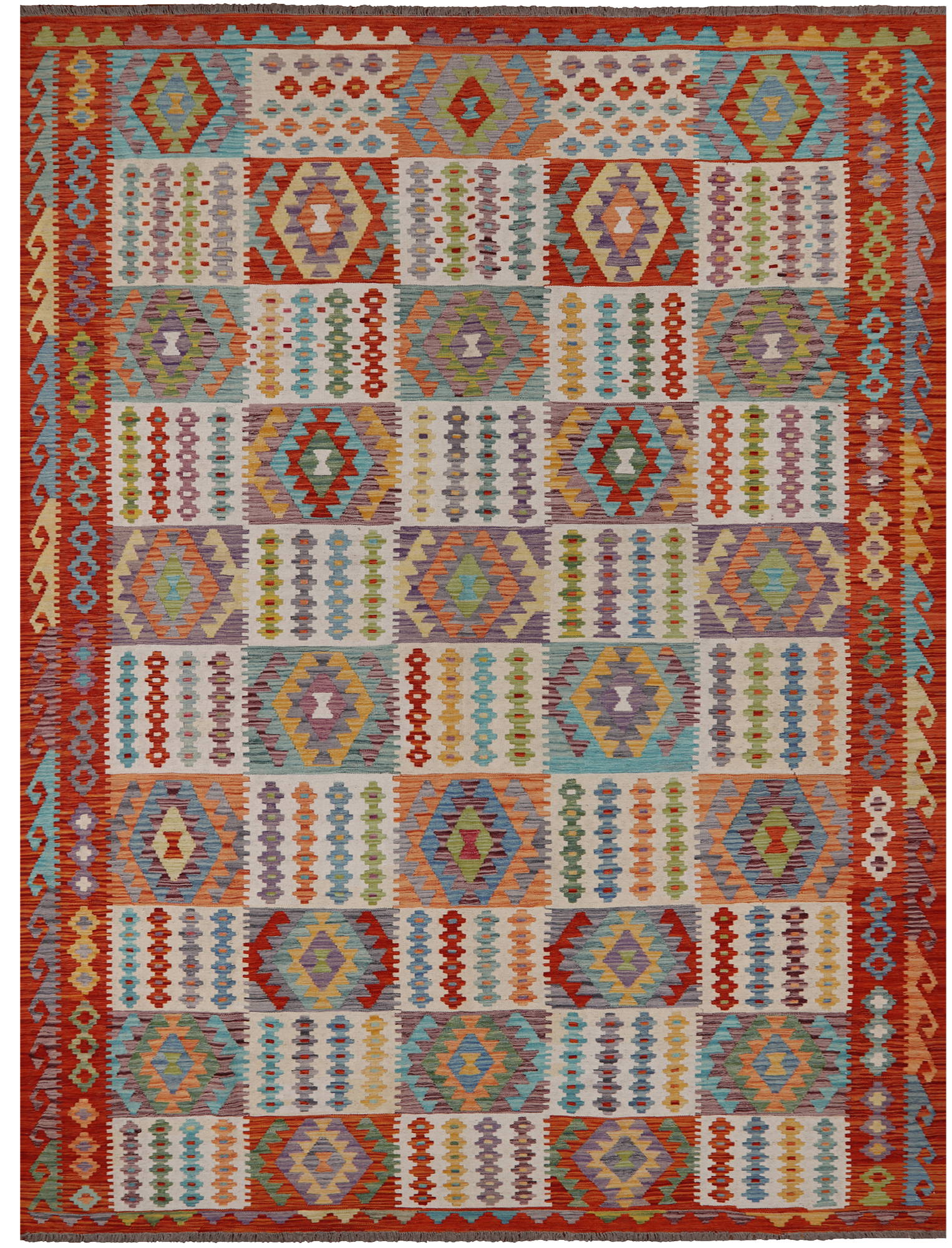 SUPER SALE Reversible Kilim Flat Weave Wool On Wool Rug - 8' 7" X 11' 4"