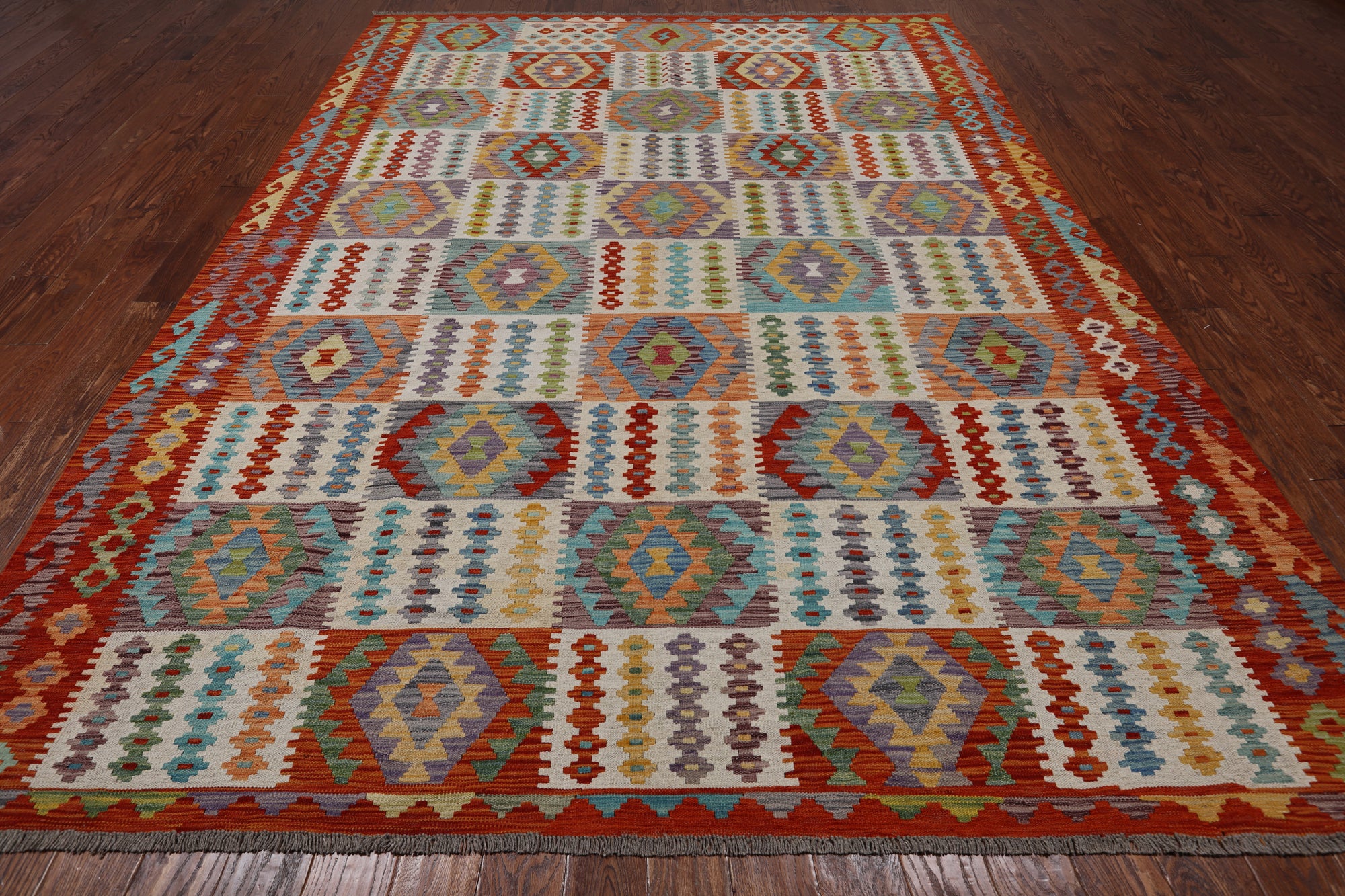 SUPER SALE Reversible Kilim Flat Weave Wool On Wool Rug - 8' 7" X 11' 4"