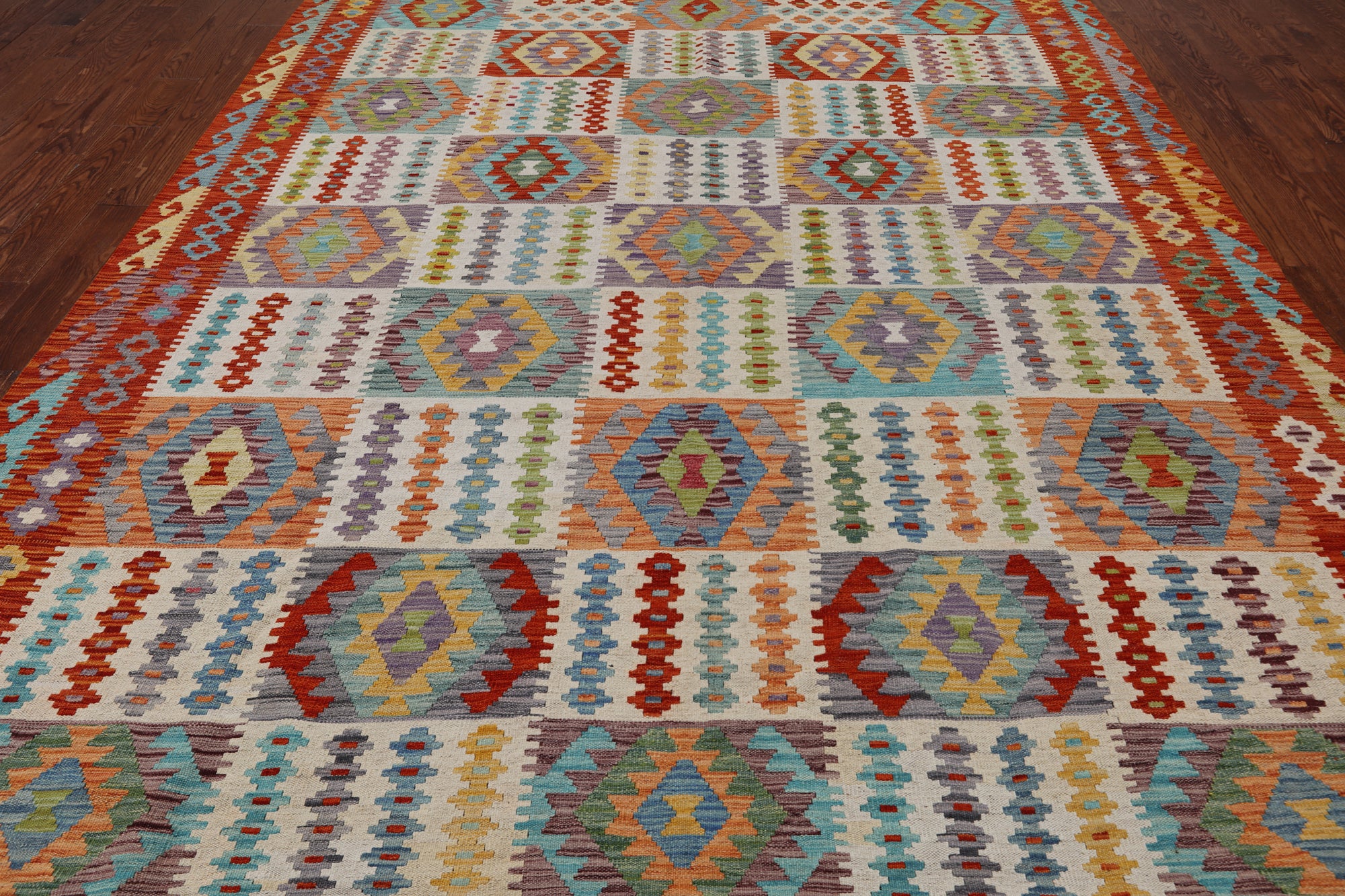 SUPER SALE Reversible Kilim Flat Weave Wool On Wool Rug - 8' 7" X 11' 4"