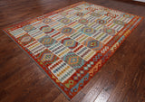 SUPER SALE Reversible Kilim Flat Weave Wool On Wool Rug - 8' 7" X 11' 4"