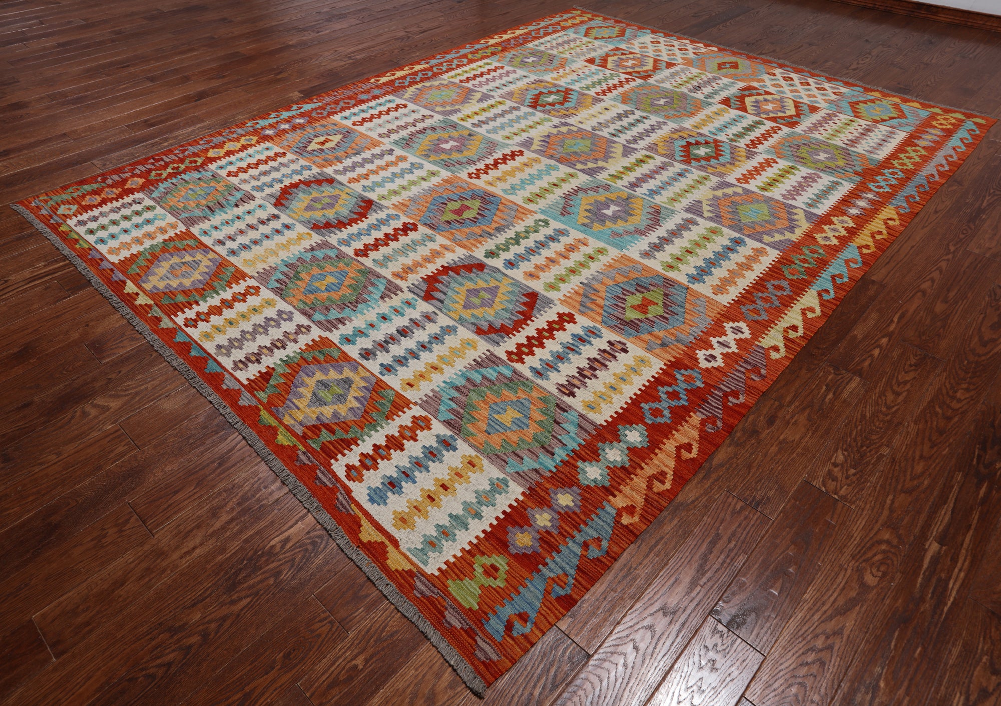 SUPER SALE Reversible Kilim Flat Weave Wool On Wool Rug - 8' 7" X 11' 4"