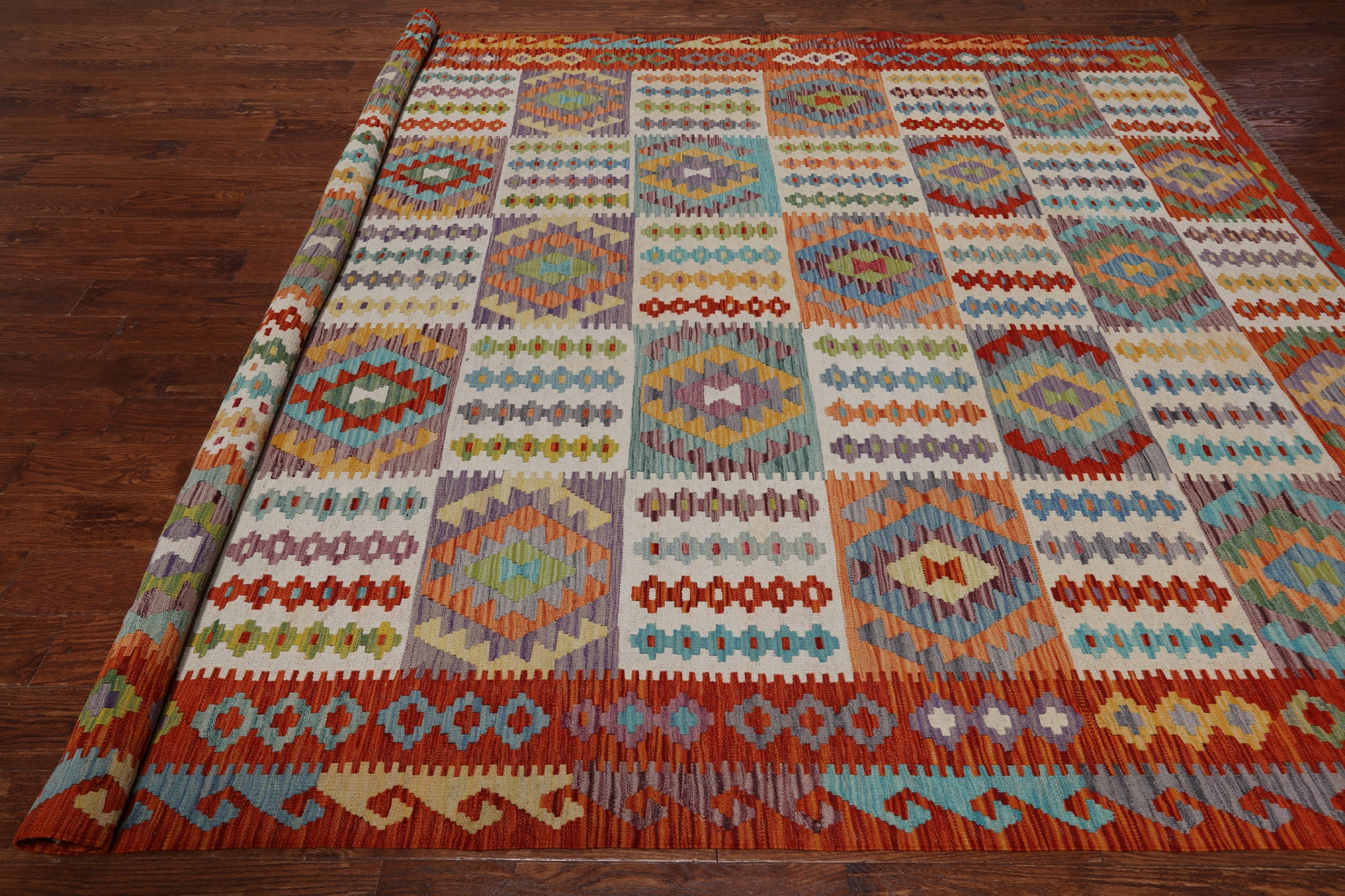SUPER SALE Reversible Kilim Flat Weave Wool On Wool Rug - 8' 7" X 11' 4"