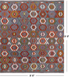 SUPER SALE Reversible Kilim Flat Weave Wool On Wool Rug - 8' 6" X 9' 8"