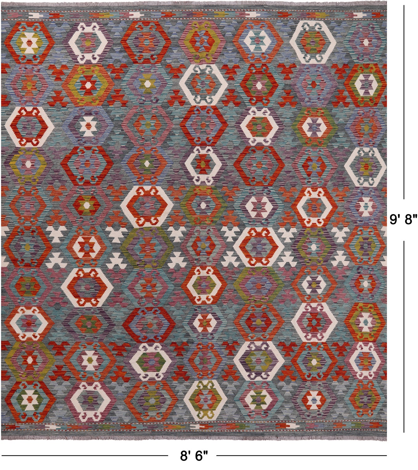 SUPER SALE Reversible Kilim Flat Weave Wool On Wool Rug - 8' 6" X 9' 8"