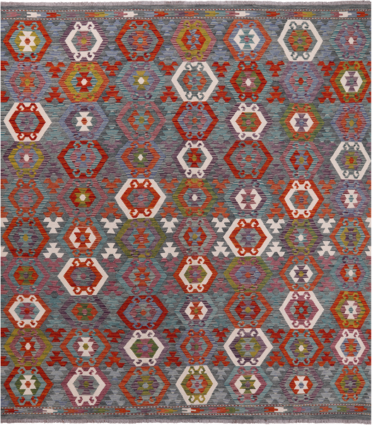 SUPER SALE Reversible Kilim Flat Weave Wool On Wool Rug - 8' 6" X 9' 8"