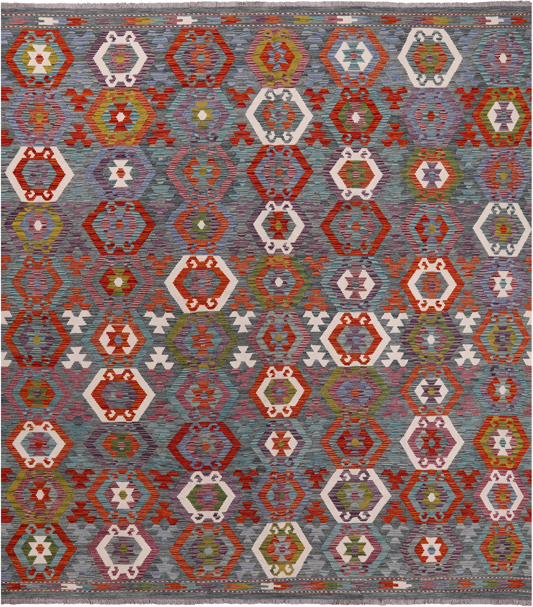 SUPER SALE Reversible Kilim Flat Weave Wool On Wool Rug - 8' 6" X 9' 8"