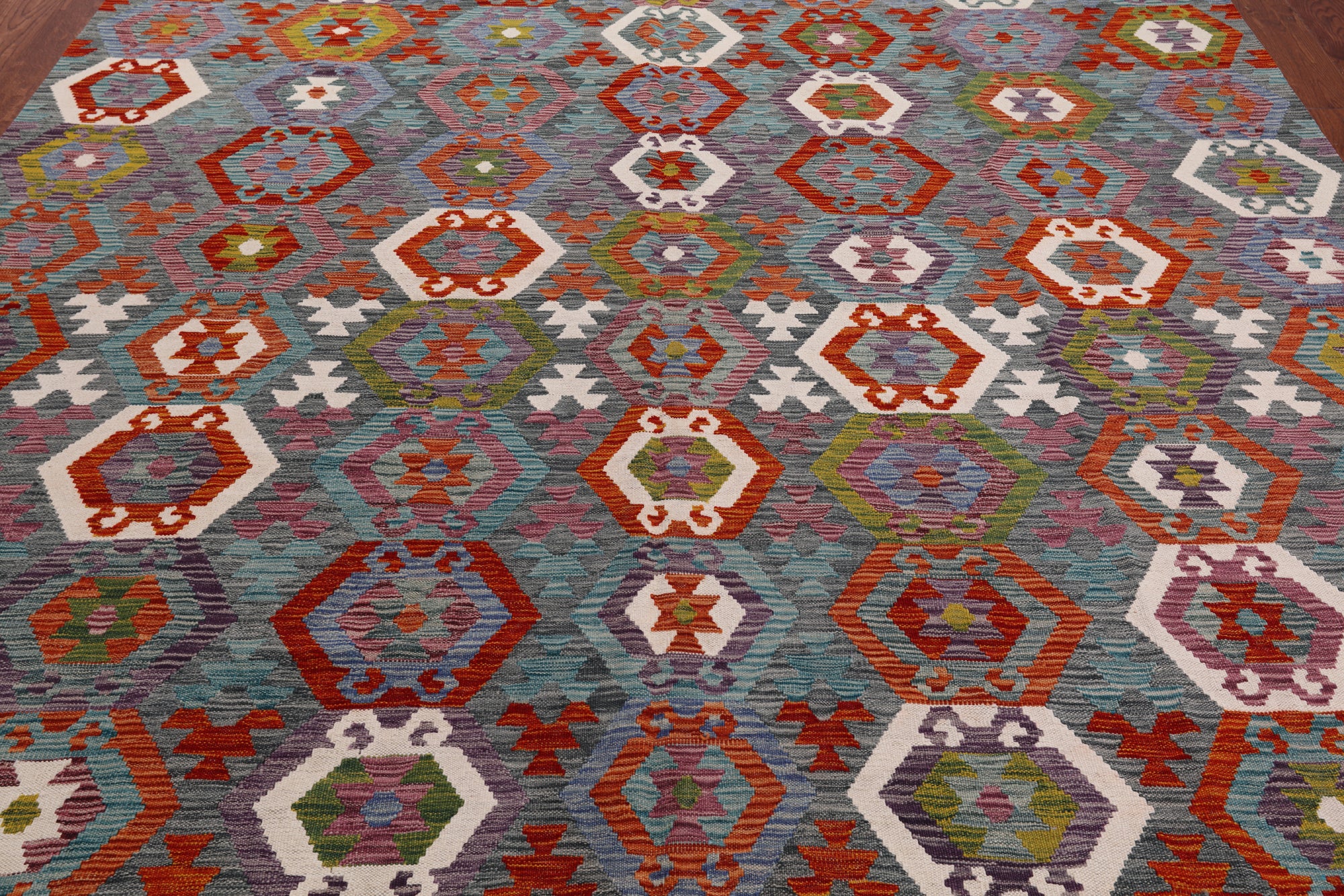 SUPER SALE Reversible Kilim Flat Weave Wool On Wool Rug - 8' 6" X 9' 8"