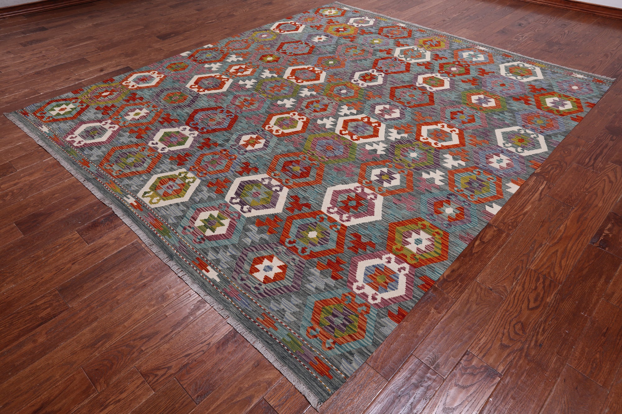 SUPER SALE Reversible Kilim Flat Weave Wool On Wool Rug - 8' 6" X 9' 8"
