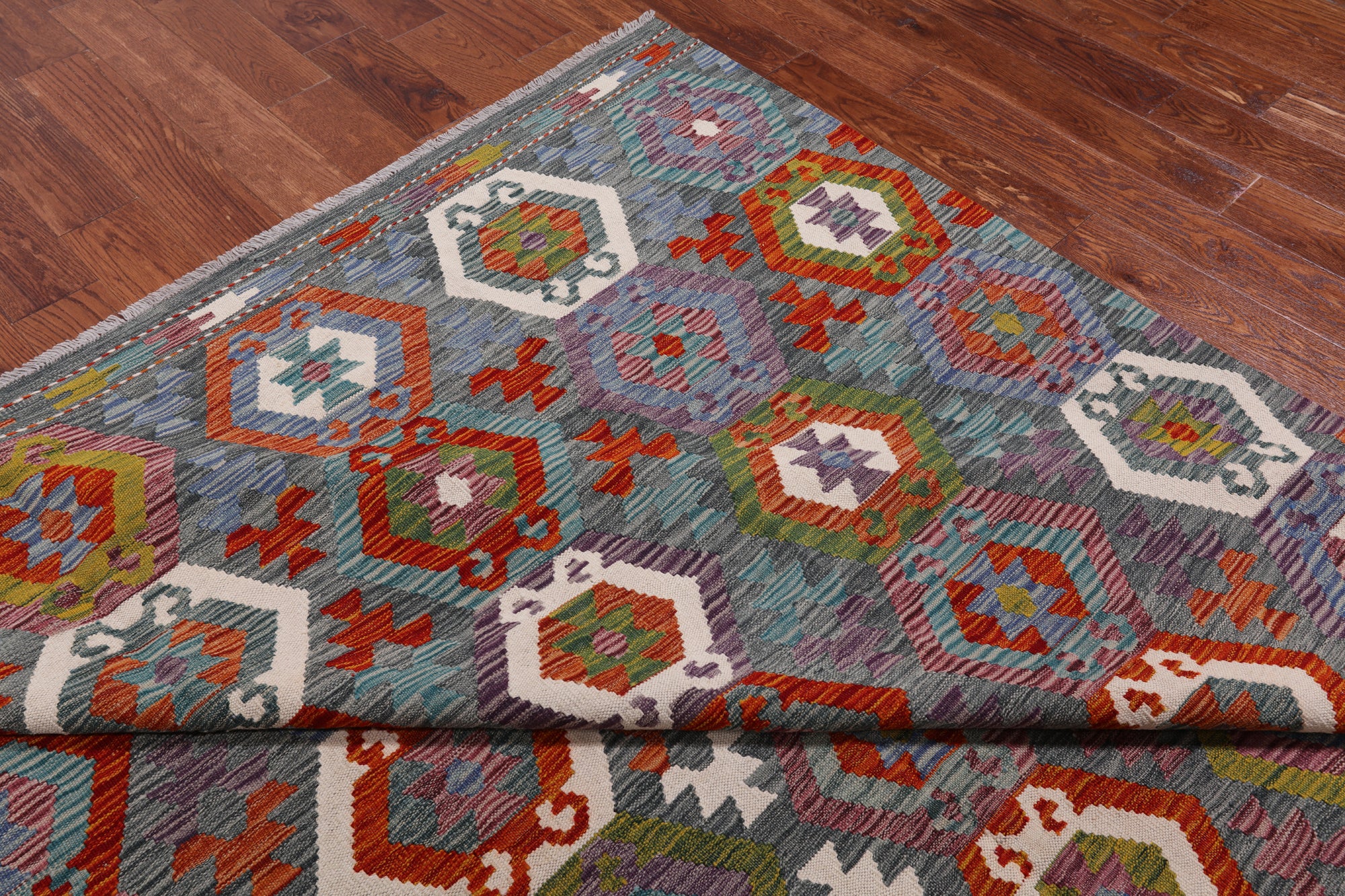 SUPER SALE Reversible Kilim Flat Weave Wool On Wool Rug - 8' 6" X 9' 8"