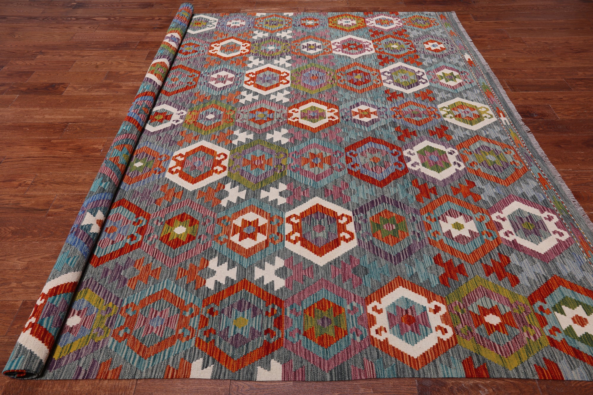 SUPER SALE Reversible Kilim Flat Weave Wool On Wool Rug - 8' 6" X 9' 8"