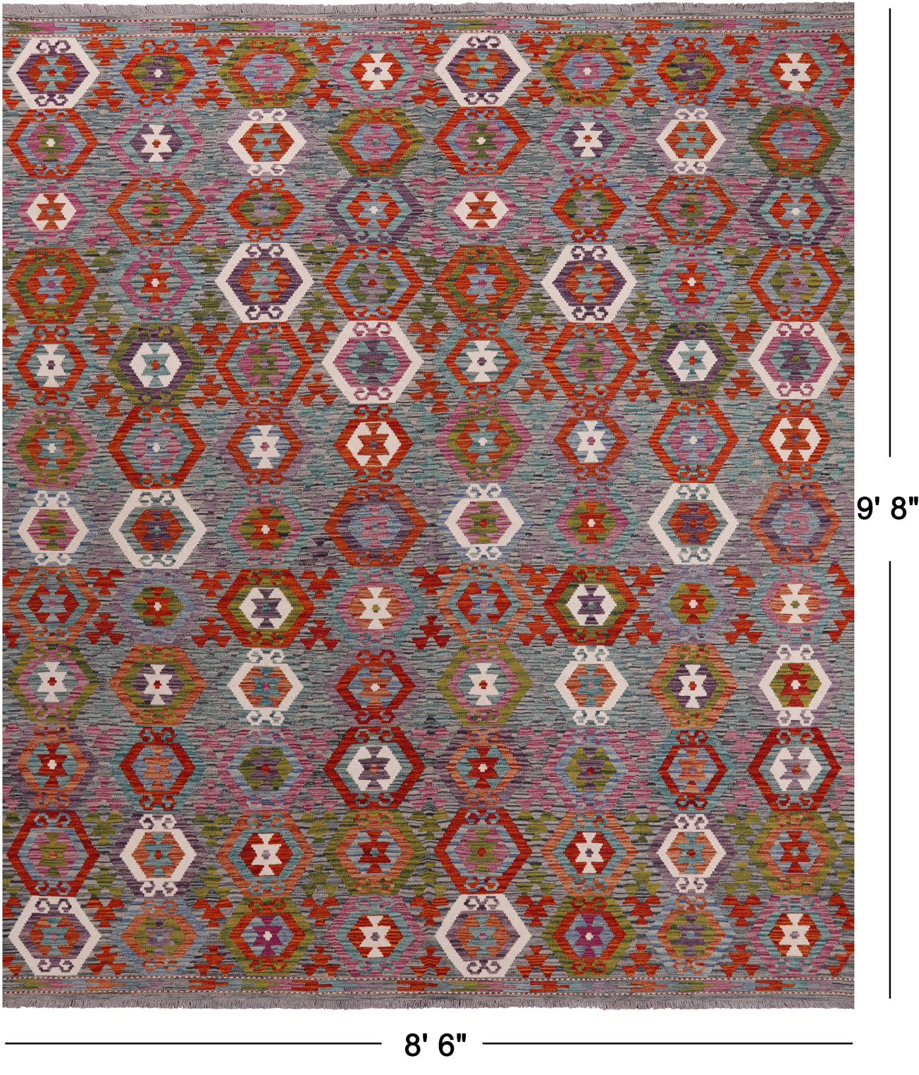 SUPER SALE Reversible Kilim Flat Weave Wool On Wool Rug - 8' 6" X 9' 8"