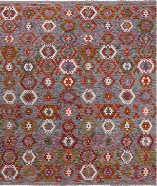 SUPER SALE Reversible Kilim Flat Weave Wool On Wool Rug - 8' 6" X 9' 8"