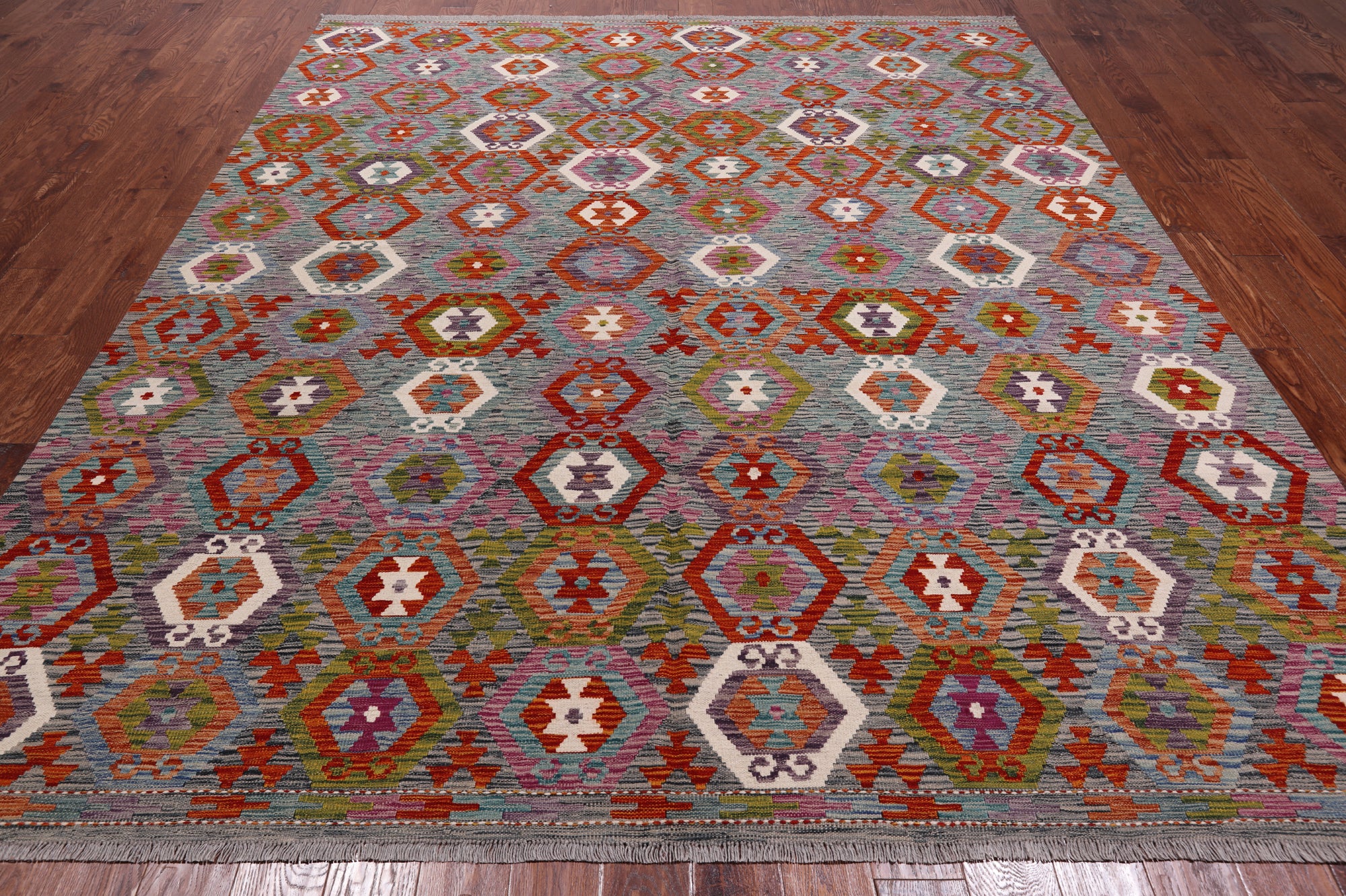 SUPER SALE Reversible Kilim Flat Weave Wool On Wool Rug - 8' 6" X 9' 8"