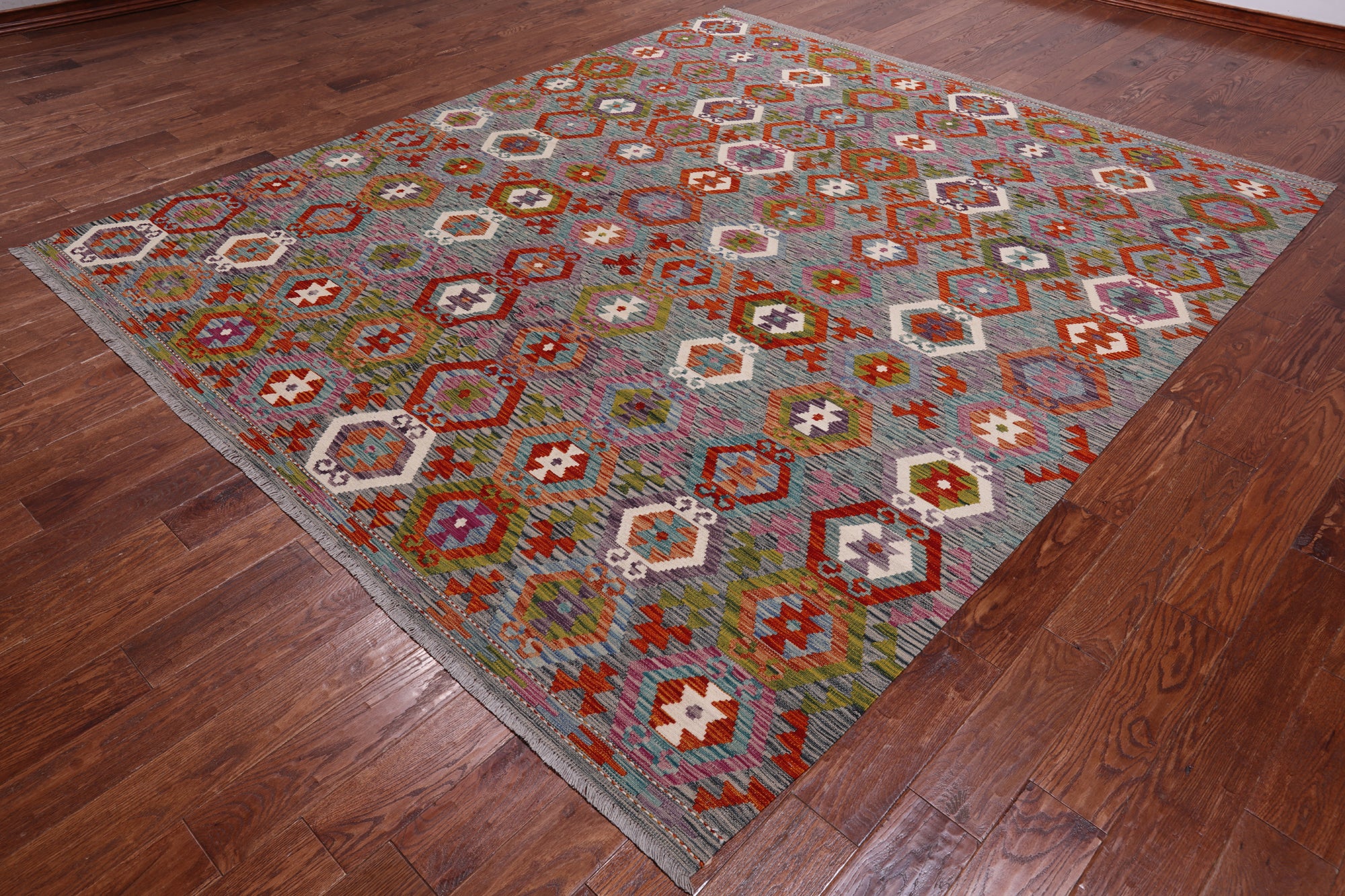 SUPER SALE Reversible Kilim Flat Weave Wool On Wool Rug - 8' 6" X 9' 8"