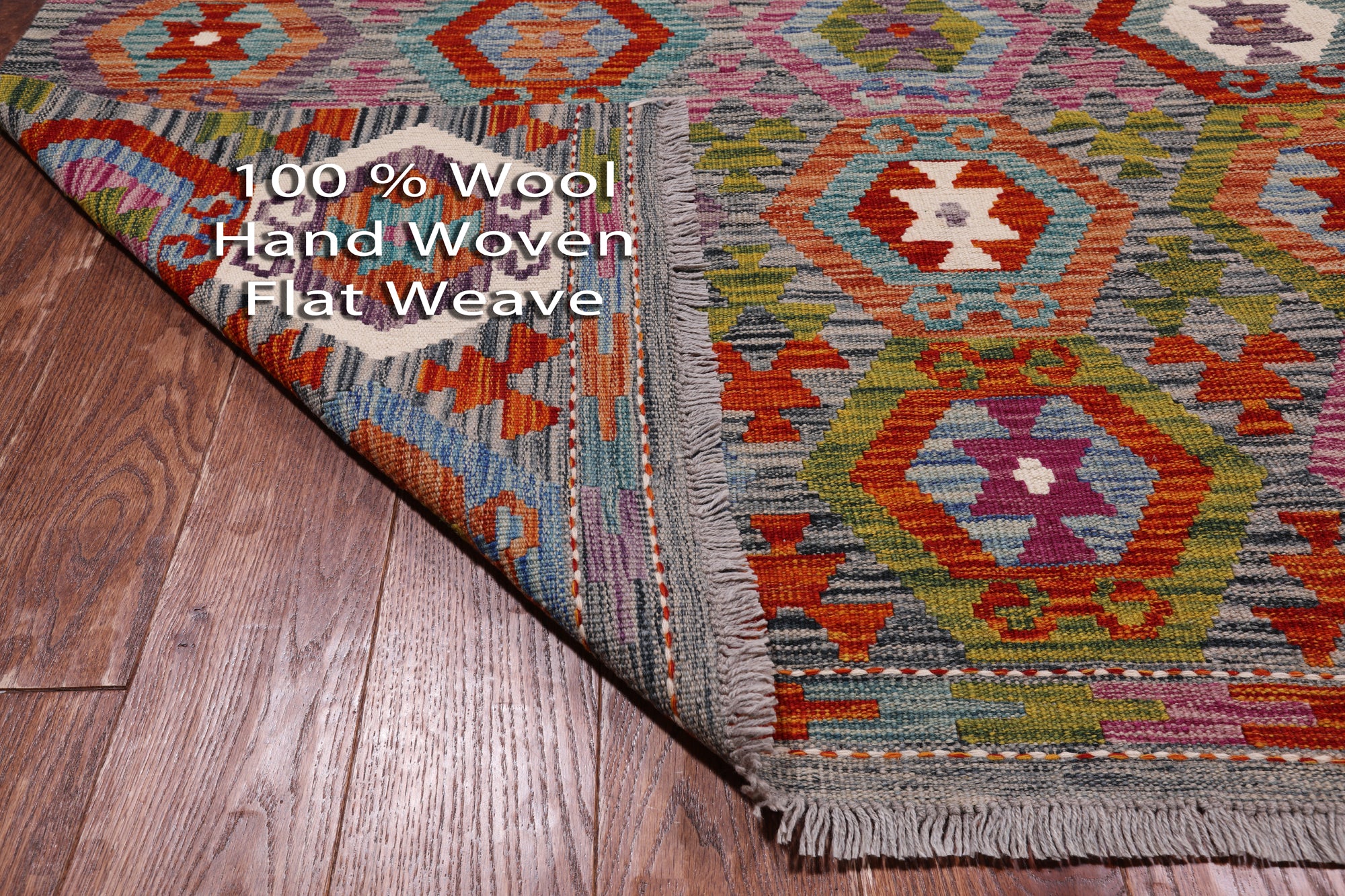 SUPER SALE Reversible Kilim Flat Weave Wool On Wool Rug - 8' 6" X 9' 8"