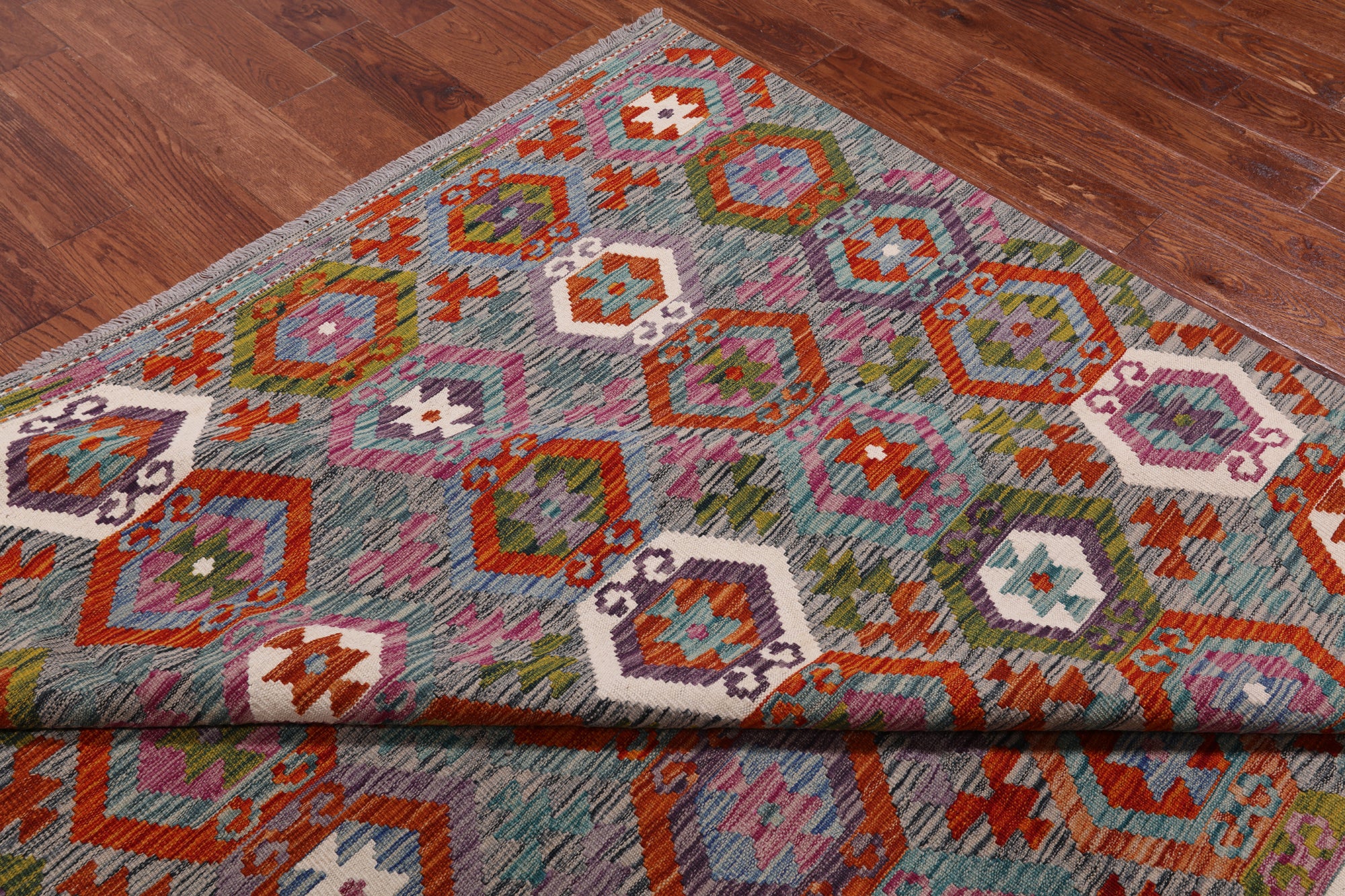 SUPER SALE Reversible Kilim Flat Weave Wool On Wool Rug - 8' 6" X 9' 8"