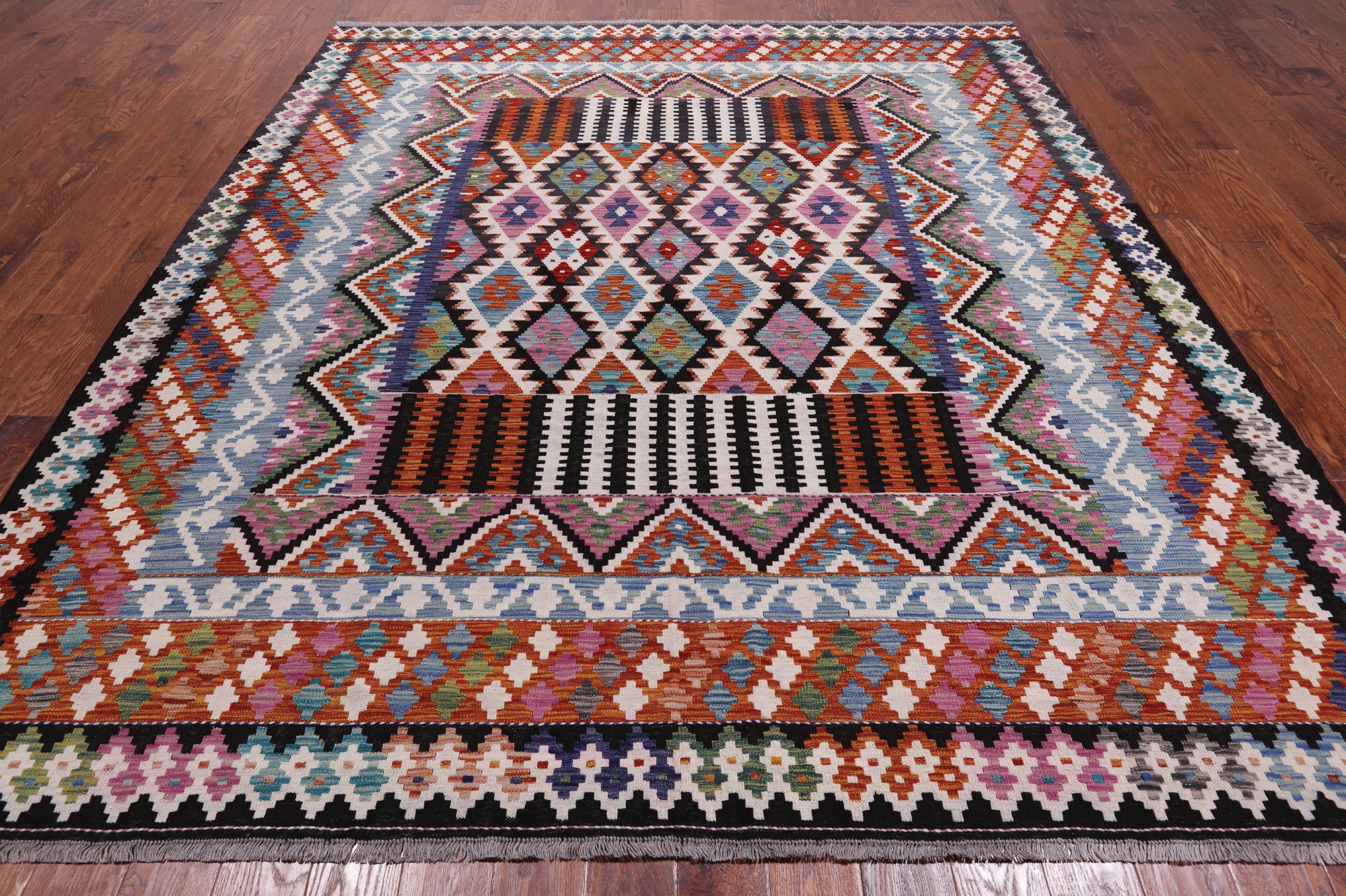 SUPER SALE Reversible Kilim Flat Weave Wool On Wool Rug - 8' 5" X 9' 8"