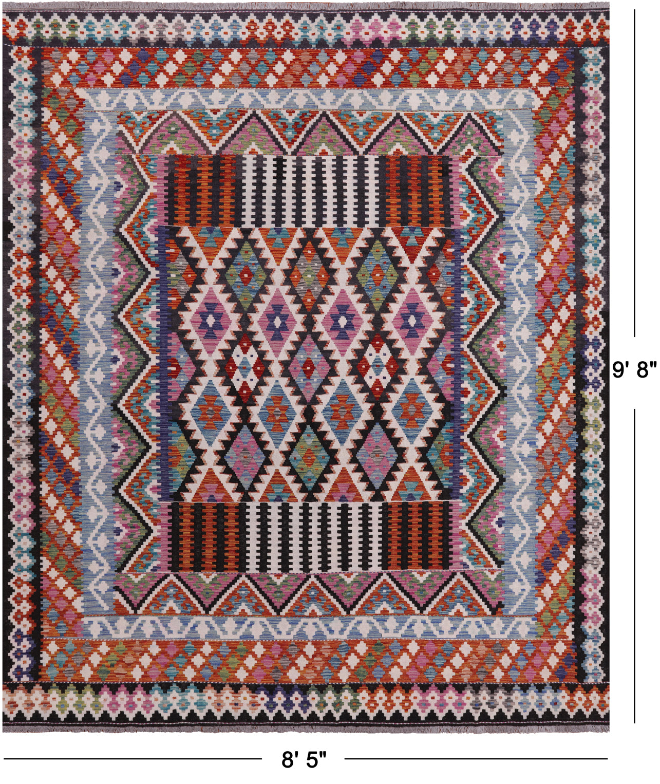 SUPER SALE Reversible Kilim Flat Weave Wool On Wool Rug - 8' 5" X 9' 8"
